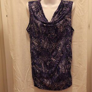 Dana Buchman Size Medium Sleeveless blouse Drape Neck Purple Paisley